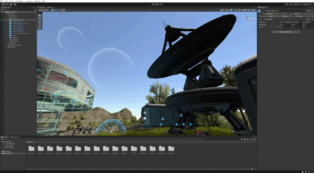 Games design dashboard showing in-world graphics and modification