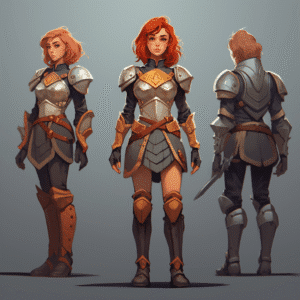 Games character with armour and a sword designed using game design