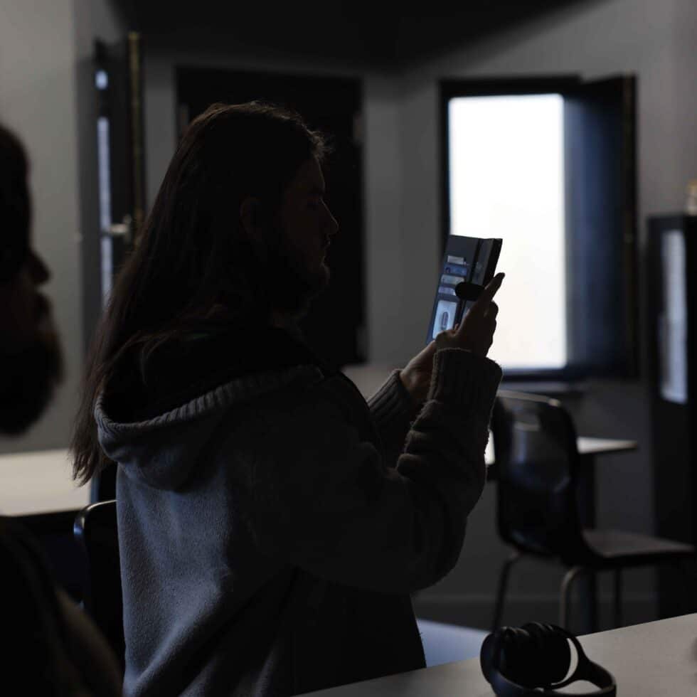 MetStudios student using their phone during Joanna Haslam masterclass