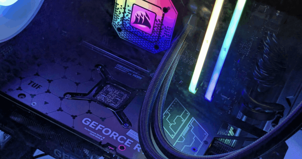 an inside of a pc with RGB LED lighting