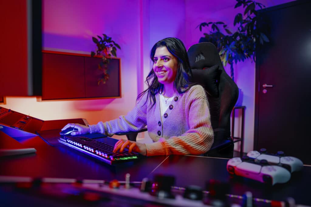 Student playing video game